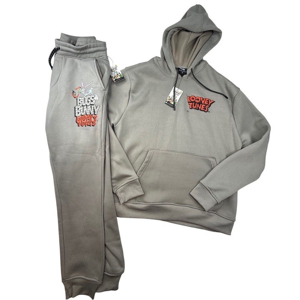 Looney Tunes Bugs Bunny Hoodie & Joggers Set Taupe Gray Mens Medium-‎ SPOTS